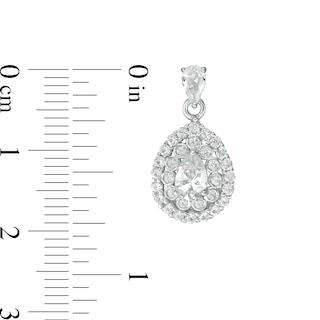 Pear-Shaped and Round Lab-Created White Sapphire Double Frame Drop Pendant and Drop Earrings Set in Sterling Silver