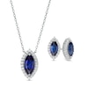 Marquise Lab-Created Blue and White Sapphire Frame Necklace and Stud Earrings Set in Sterling Silver