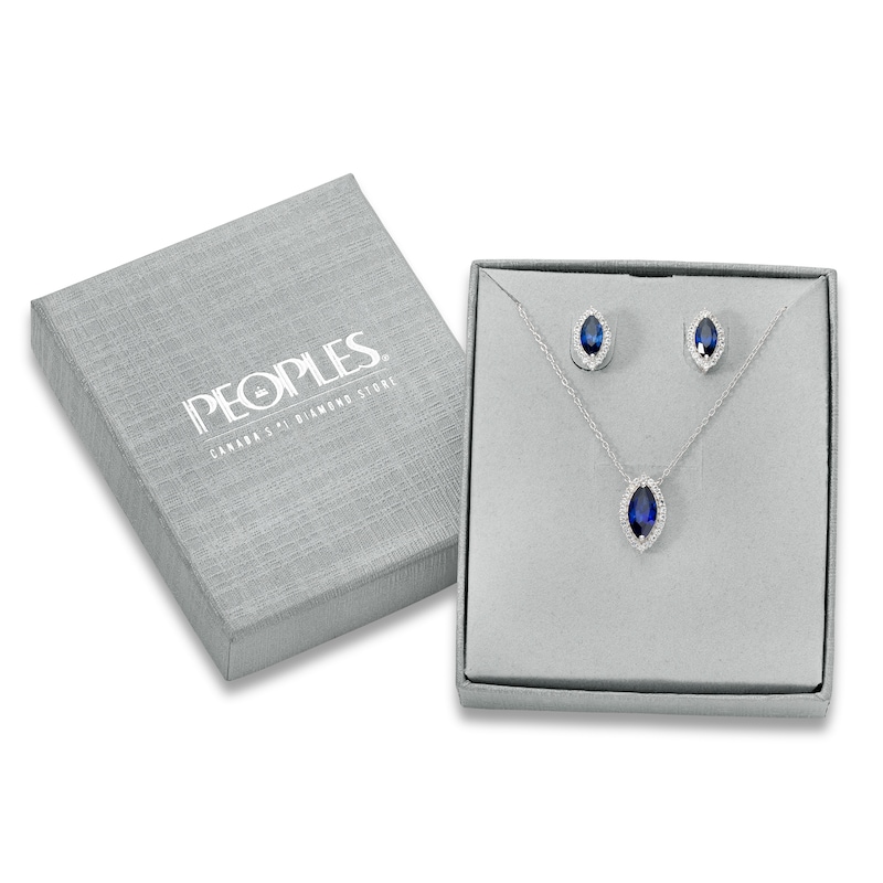 Marquise Lab-Created Blue and White Sapphire Frame Necklace and Stud Earrings Set in Sterling Silver|Peoples Jewellers