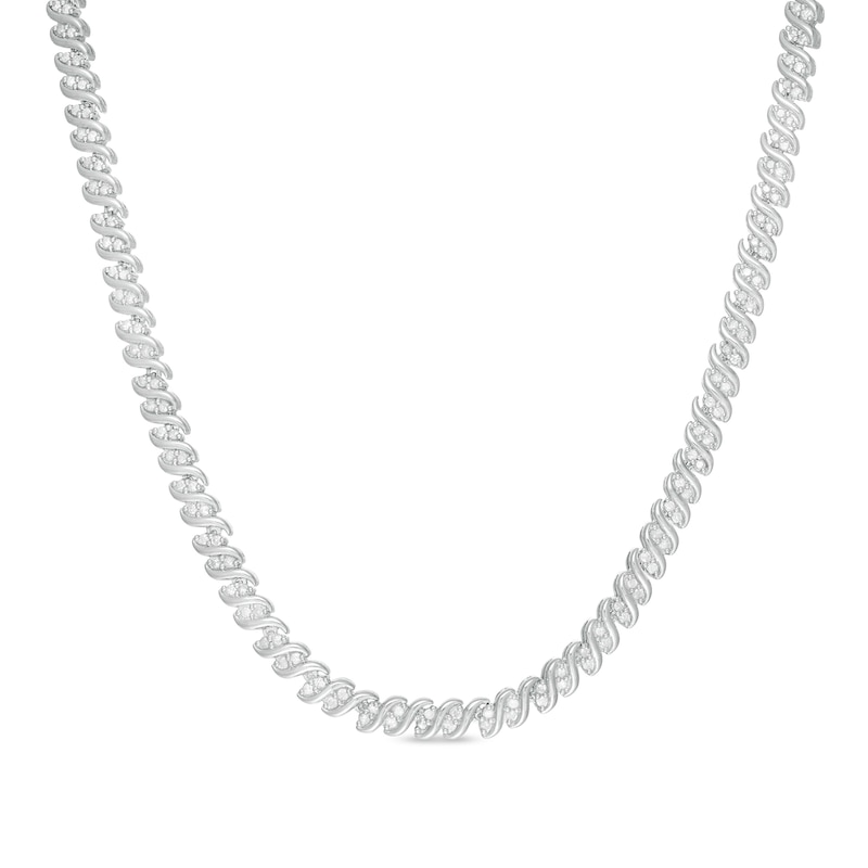 1.98 CT. T.W. Diamond Duos Cascading Tennis-Style Necklace in Sterling Silver - 24"|Peoples Jewellers