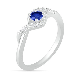 4.0mm Lab-Created Blue Sapphire and 0.04 CT. T.W. Diamond Bypass Swirl Frame Ring in Sterling Silver