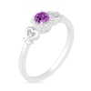 Thumbnail Image 1 of 4.0mm Amethyst and 0.04 CT. T.W. Diamond Frame Heart-Sides Ring in Sterling Silver
