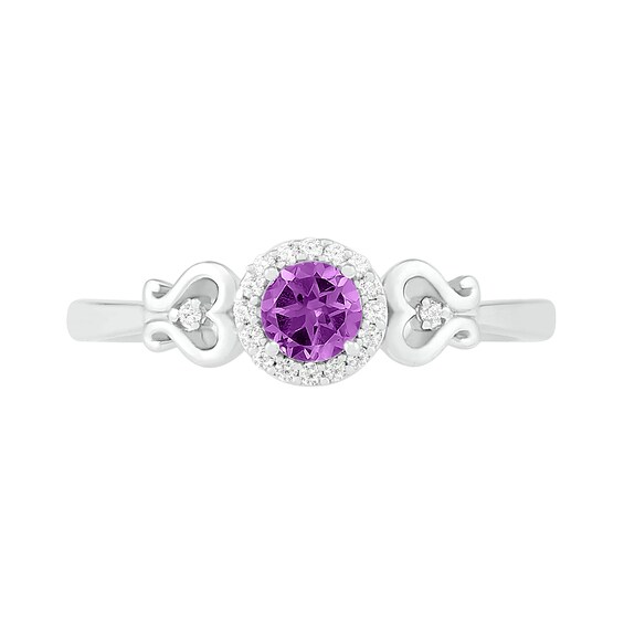 4.0mm Amethyst and 0.04 CT. T.W. Diamond Frame Heart-Sides Ring in Sterling Silver