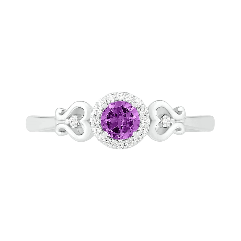 4.0mm Amethyst and 0.04 CT. T.W. Diamond Frame Heart-Sides Ring in Sterling Silver