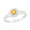 4.0mm Citrine and 0.04 CT. T.W. Diamond Cushion Frame Chevron Side Accent Vintage-Style Ring in Sterling Silver