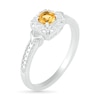 4.0mm Citrine and 0.04 CT. T.W. Diamond Cushion Frame Chevron Side Accent Vintage-Style Ring in Sterling Silver