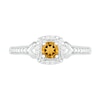 4.0mm Citrine and 0.04 CT. T.W. Diamond Cushion Frame Chevron Side Accent Vintage-Style Ring in Sterling Silver