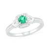 Lab-Created Emerald and 0.04 CT. T.W. Diamond Cushion Frame Chevron Side Accent Vintage-Style Ring in Sterling Silver