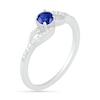 4.0mm Lab-Created Blue Sapphire and 0.04 CT. T.W. Diamond Bypass Split Shank Rolling Wave Ring in Sterling Silver