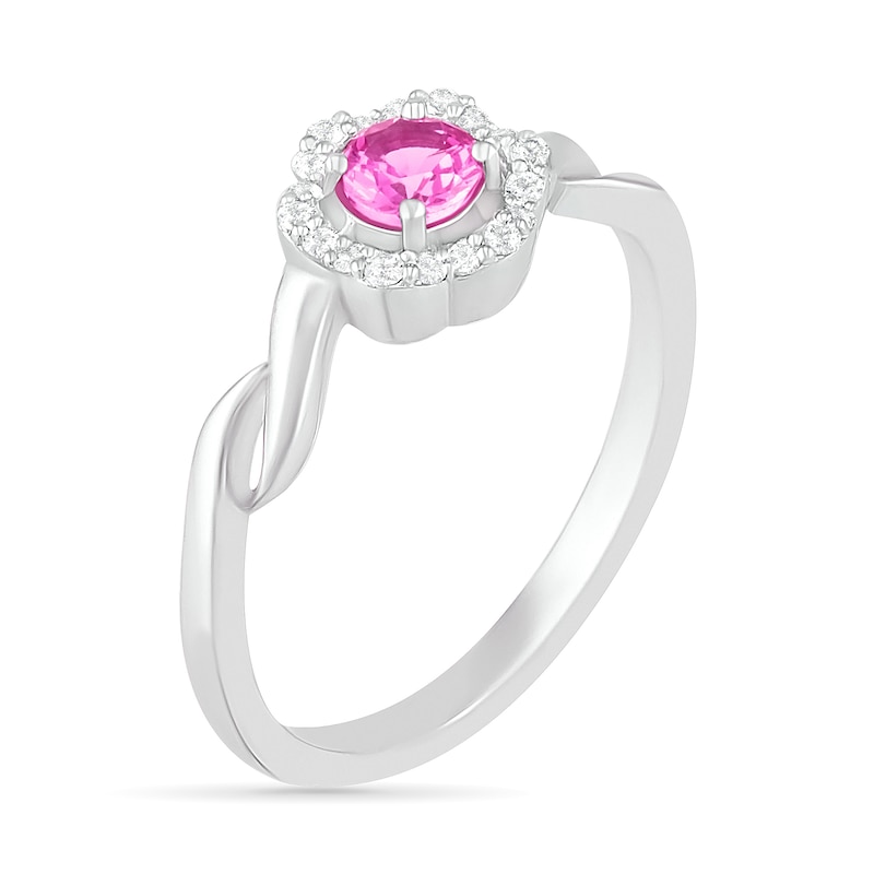4.0mm Lab-Created Pink and White Sapphire Frame Twist Shank Flower Ring in Sterling Silver|Peoples Jewellers