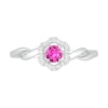 4.0mm Lab-Created Pink and White Sapphire Frame Twist Shank Flower Ring in Sterling Silver