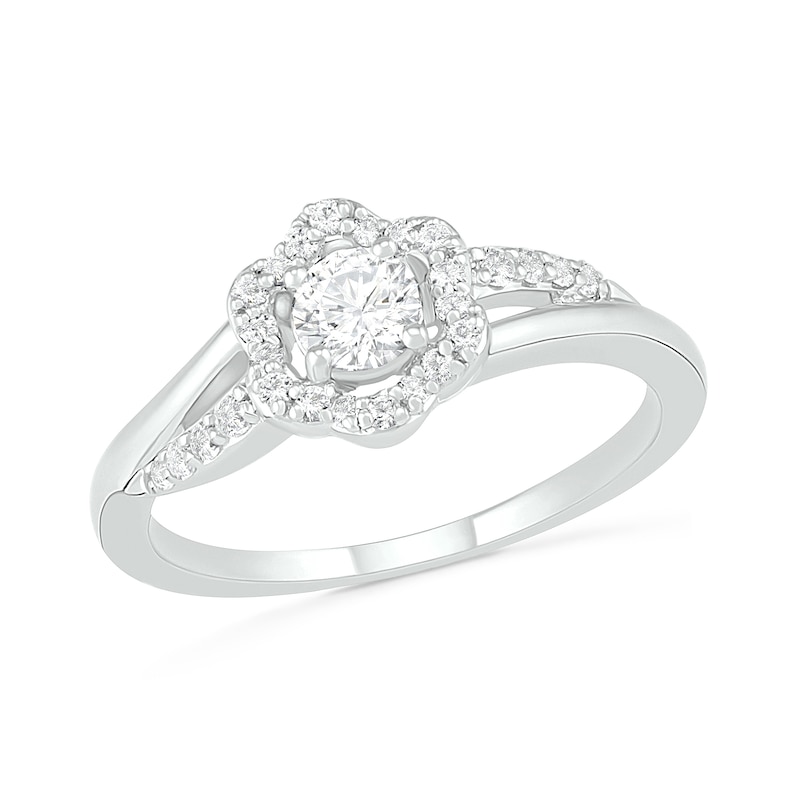 4.0mm Lab-Created White Sapphire Frame Bypass Split Shank Flower Ring in Sterling Silver|Peoples Jewellers