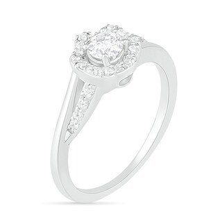 4.0mm Lab-Created White Sapphire Frame Bypass Split Shank Flower Ring in Sterling Silver