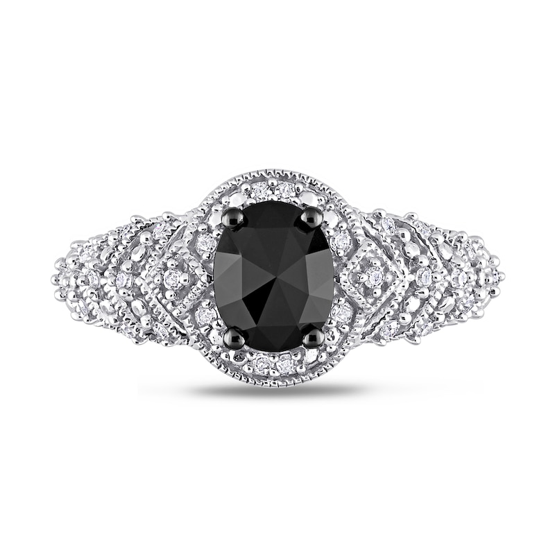 0.95 CT. T.W. Enhanced Black and White Diamond Tiered Shank Vintage-Style Engagement Ring in 10K White Gold|Peoples Jewellers