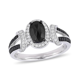 1.02 CT. T.W. Enhanced Black and White Diamond Collar Split Shank Engagement Ring in 10K White Gold