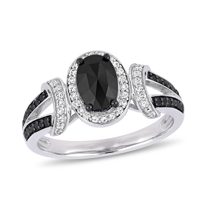 1.02 CT. T.W. Enhanced Black and White Diamond Collar Split Shank Engagement Ring in 10K White Gold|Peoples Jewellers