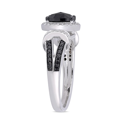 1.02 CT. T.W. Enhanced Black and White Diamond Collar Split Shank Engagement Ring in 10K White Gold