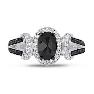 1.02 CT. T.W. Enhanced Black and White Diamond Collar Split Shank Engagement Ring in 10K White Gold