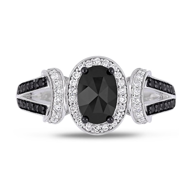 1.02 CT. T.W. Enhanced Black and White Diamond Collar Split Shank Engagement Ring in 10K White Gold