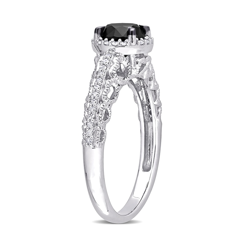 1.14 CT. T.W. Enhanced Black and White Diamond Frame Vintage-Style Engagement Ring in 10K White Gold|Peoples Jewellers