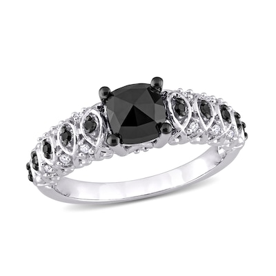 1.15 CT. T.W. Enhanced Black and White Diamond Engagement Ring in 10K White Gold