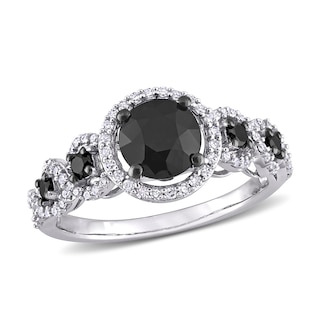 1.95 CT. T.W. Enhanced Black and White Diamond Frame Five Stone Engagement Ring in 10K White Gold