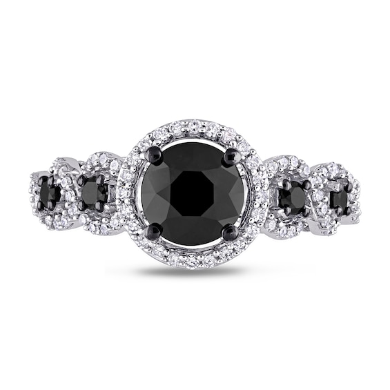 1.95 CT. T.W. Enhanced Black and White Diamond Frame Five Stone Engagement Ring in 10K White Gold