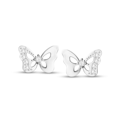 Child's Vera Wang Love Collection White Topaz Butterfly Stud Earrings in Sterling Silver