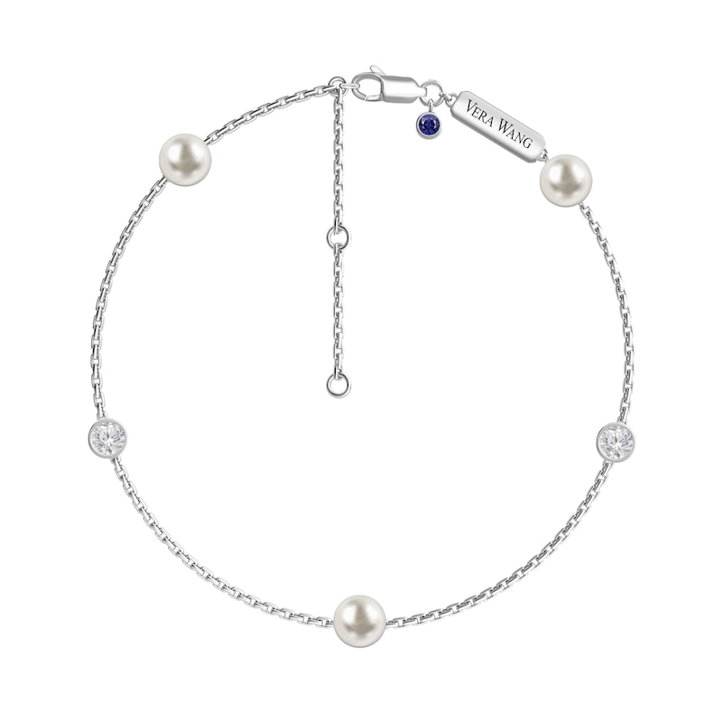 Vera Wang Love Collection 6.0mm Freshwater Cultured Pearl and White Topaz Station Bracelet in Sterling Silver-7.5"