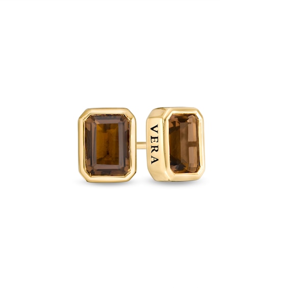 Vera Wang Love Collection Wedding Party Gifts Smoky Quartz Stud Earrings in 14K Gold Vermeil