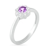 4.0mm Amethyst and 0.04 CT. T.W. Diamond Vintage-Style Flower Ring in Sterling Silver