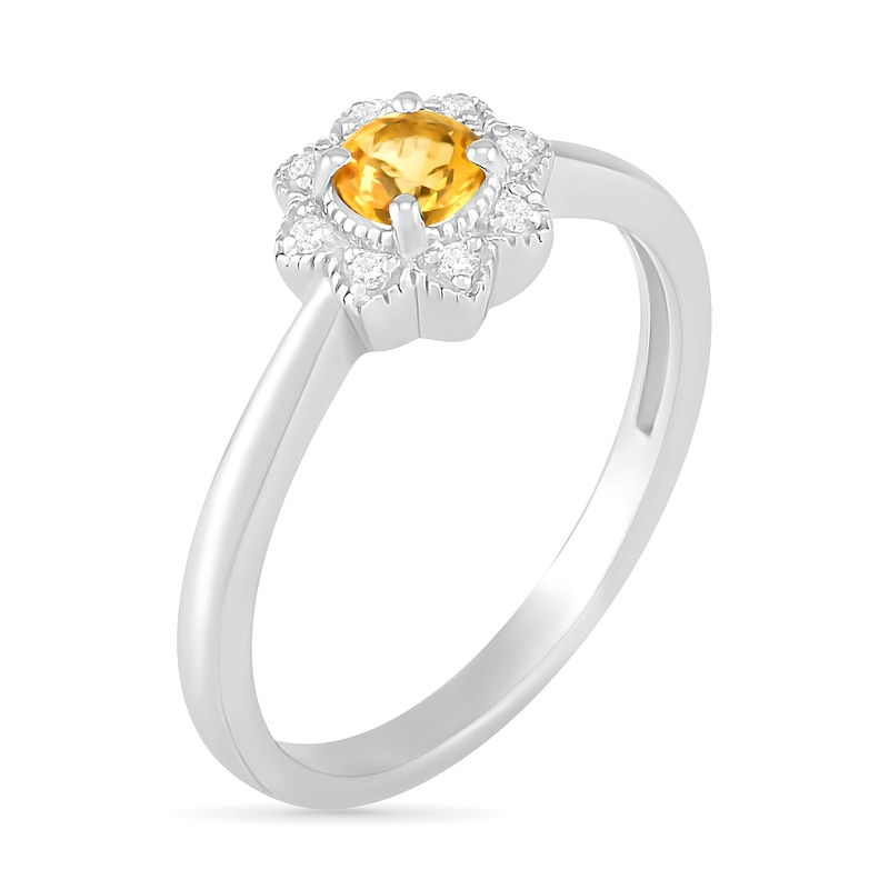 4.0mm Citrine and 0.04 CT. T.W. Diamond Vintage-Style Flower Ring in Sterling Silver