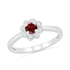 Thumbnail Image 1 of 4.0mm Garnet and 0.04 CT. T.W. Diamond Vintage-Style Flower Ring in Sterling Silver