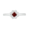 Thumbnail Image 3 of 4.0mm Garnet and 0.04 CT. T.W. Diamond Vintage-Style Flower Ring in Sterling Silver