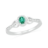 Thumbnail Image 0 of Oval Lab-Created Emerald and 0.04 CT. T.W. Diamond Frame Tapered Heart Shank Ring in Sterling Silver