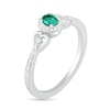 Thumbnail Image 1 of Oval Lab-Created Emerald and 0.04 CT. T.W. Diamond Frame Tapered Heart Shank Ring in Sterling Silver