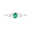 Oval Lab-Created Emerald and 0.04 CT. T.W. Diamond Frame Tapered Heart Shank Ring in Sterling Silver