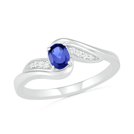 Oval Lab-Created Blue and White Sapphire Bypass Wave Ring in Sterling Silver