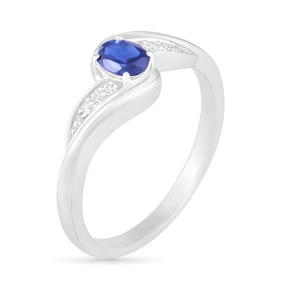 Oval Lab-Created Blue and White Sapphire Bypass Wave Ring in Sterling Silver