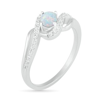 Oval Lab-Created Opal and White Sapphire Bypass Frame Rolling Wave Ring in Sterling Silver