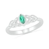Thumbnail Image 0 of Marquise Lab-Created Emerald and Diamond Accent Layered Leaf-Sides Vintage-Style Ring in Sterling Silver