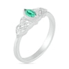 Thumbnail Image 1 of Marquise Lab-Created Emerald and Diamond Accent Layered Leaf-Sides Vintage-Style Ring in Sterling Silver