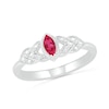 Marquise Lab-Created Ruby and Diamond Accent Layered Leaf-Sides Vintage-Style Ring in Sterling Silver