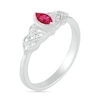 Marquise Lab-Created Ruby and Diamond Accent Layered Leaf-Sides Vintage-Style Ring in Sterling Silver