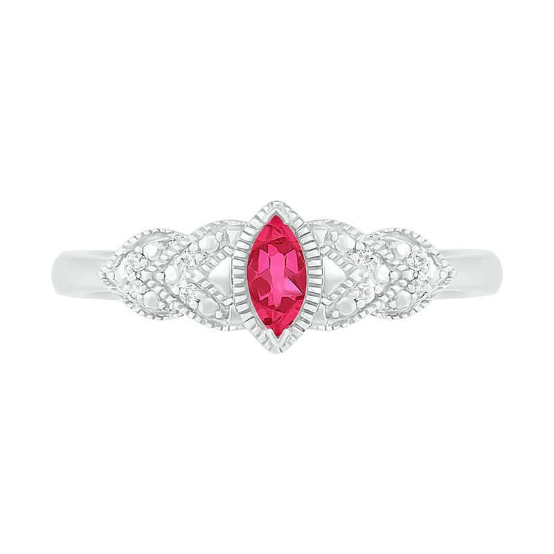 Marquise Lab-Created Ruby and Diamond Accent Layered Leaf-Sides Vintage-Style Ring in Sterling Silver|Peoples Jewellers