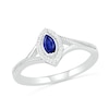 Marquise Lab-Created Blue Sapphire and 0.04 CT. T.W. Diamond Frame Beaded Split Shank Ring in Sterling Silver