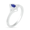 Marquise Lab-Created Blue Sapphire and 0.04 CT. T.W. Diamond Frame Beaded Split Shank Ring in Sterling Silver