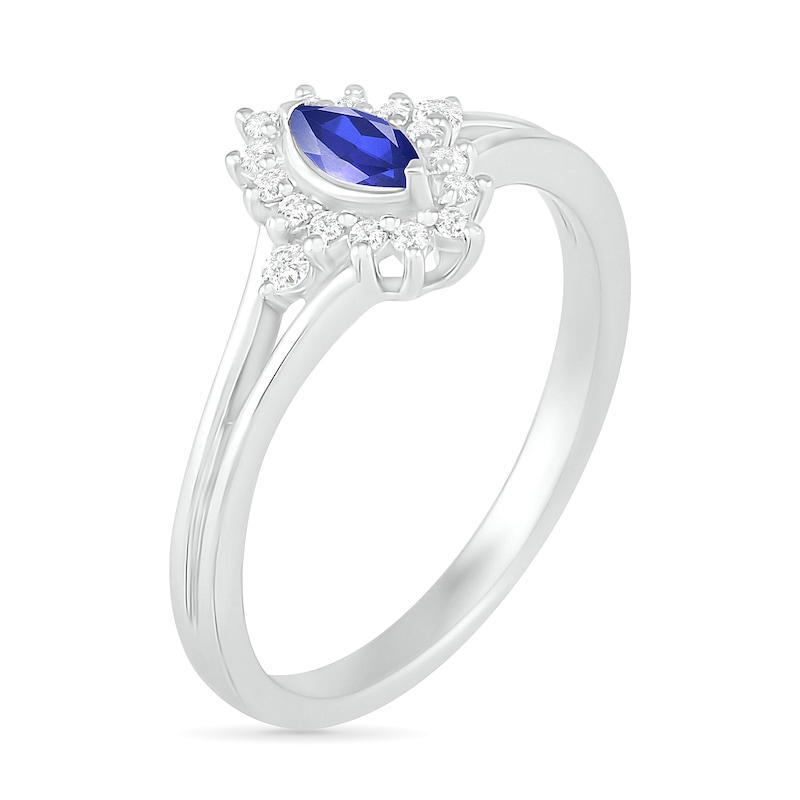 Marquise Lab-Created Blue and White Sapphire Starburst Frame Split Shank Ring in Sterling Silver|Peoples Jewellers