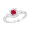 Thumbnail Image 0 of 4.0mm Cushion-Cut Lab-Created Ruby and White Sapphire Frame Infinity Shank Vintage-Style Ring in Sterling Silver