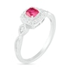 Thumbnail Image 1 of 4.0mm Cushion-Cut Lab-Created Ruby and White Sapphire Frame Infinity Shank Vintage-Style Ring in Sterling Silver